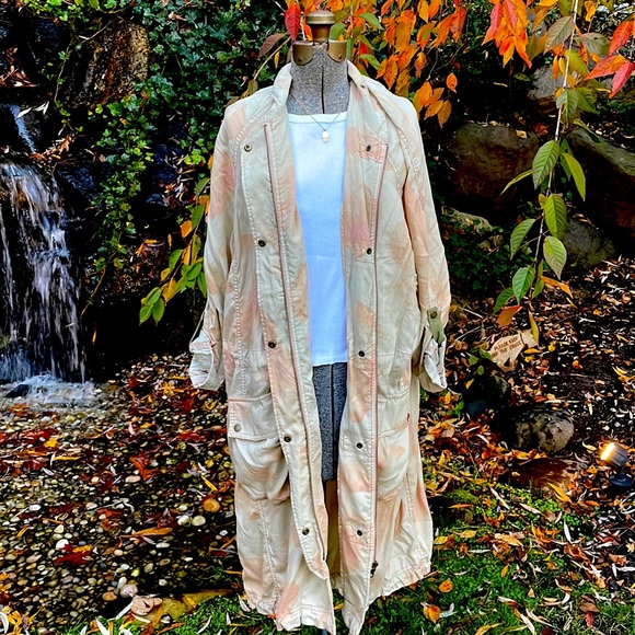 FREE PEOPLE PINK & TAN TYE DYE LONG JACKET 🩷🤎- XS/S - TP - RUNS BIG !- NEW ! - Picture 3 of 13